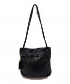 BOTTEGA VENETAボッテガベネタ）の古着「イントレチャートショルダーバッグ　レザーバッグ　旧タグ」｜ブラック