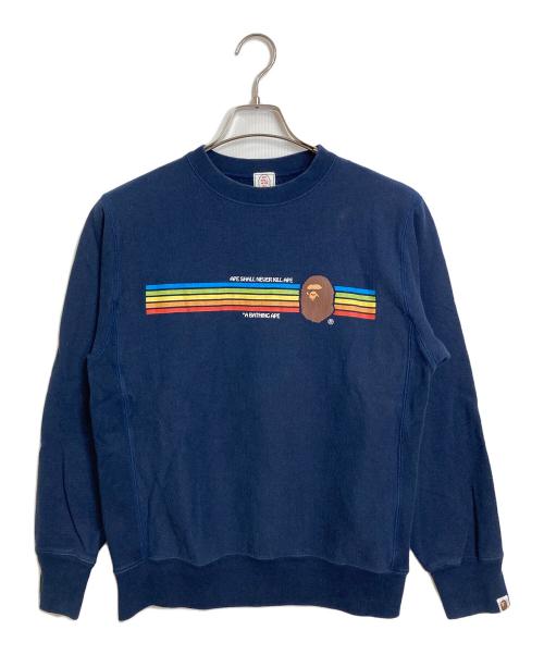 A BATHING APE（ア ベイシング エイプ）A BATHING APE (ア ベイシング エイプ) スウェット　プリントスウェット　NIGO期　日本製 ネイビー サイズ:Sの古着・服飾アイテム