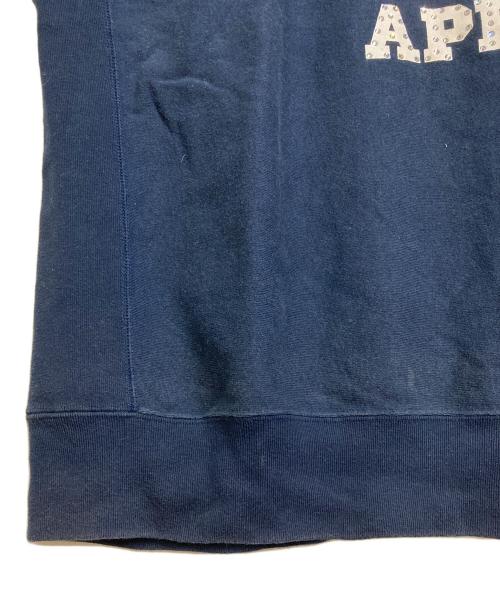 A BATHING APE（ア ベイシング エイプ）A BATHING APE (ア ベイシング エイプ) ラインストーン半袖スウェットＴシャツ　半袖スウェット　半袖カットソー　Tシャツ　Tee  日本製　90s  90年代 ネイビー サイズ:Lの古着・服飾アイテム