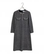 Leilianレリアン）の古着「洗える配色ラインツイードワンピ－ス　オフィスワンピース」｜ホワイト×ブラック