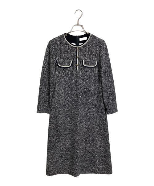 Leilian（レリアン）LEILIAN (レリアン) 洗える配色ラインツイードワンピ－ス　オフィスワンピース ホワイト×ブラック サイズ:9の古着・服飾アイテム