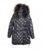 TATRASタトラス）の古着「ラクーンファーダウンコート　ダウンコート　ロングコート　アウター　ダブルジップ」｜ブラック