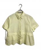 CABANキャバン）の古着「タイプライターダブルクロス アシンメトリックフリルシャツ　半袖シャツ　フリルシャツ　日本製」｜イエロー