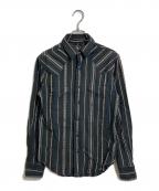 RRLダブルアールエル）の古着「ストライプ ウエスタンシャツ コンチョボタン」｜ブラック
