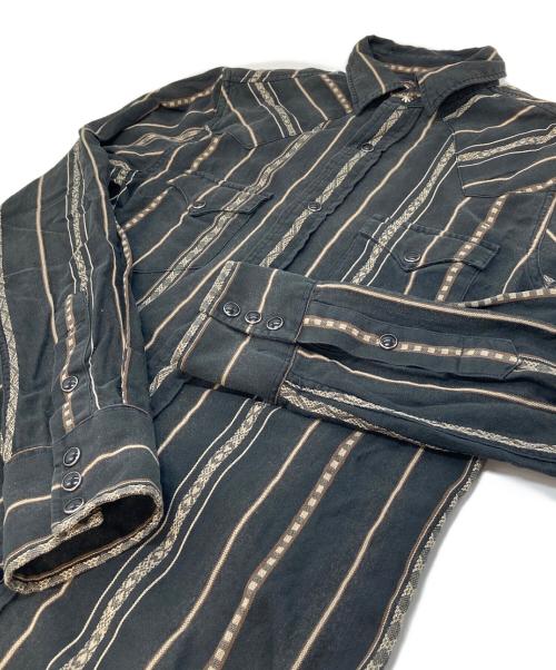 RRL（ダブルアールエル）RRL (ダブルアールエル) ストライプ ウエスタンシャツ コンチョボタン ブラック サイズ:XSの古着・服飾アイテム