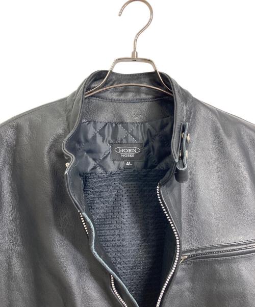 HORN WORKS（ホーンワークス）HORN WORKS (ホーンワークス) シングルライダースジャケット　レザージャケット　バッファロー ブラック サイズ:4Lの古着・服飾アイテム