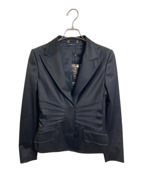 GUCCI（グッチ）GUCCI (グッチ) ギャザーデザインジャケット　アウター　ライトアウター　セレモニー　イタリア製 ブラック サイズ:40 未使用品の古着・服飾アイテム