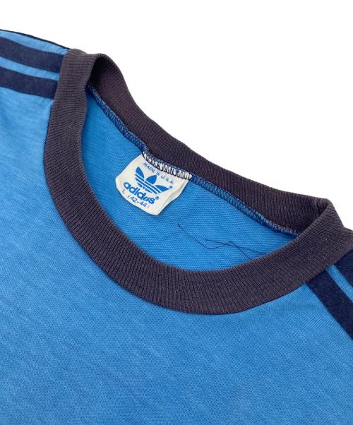 adidas（アディダス）adidas (アディダス) 【古着】80’S 半袖カットソー　USA製　3ライン　USA製 ネイビー×ブルー サイズ:Lの古着・服飾アイテム