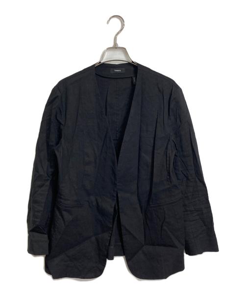 theory（セオリー）theory (セオリー) リネンノーカラージャケット ブラック サイズ:Lの古着・服飾アイテム