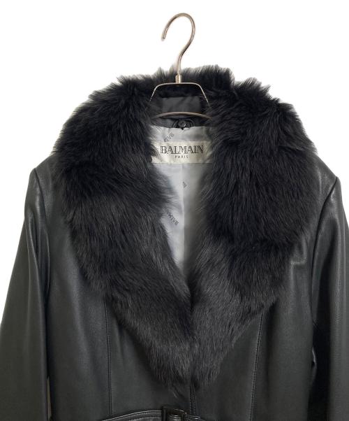 BALMAIN（バルマン）BALMAIN (バルマン) フォックスファー付きラムレザーコート ブラック サイズ:11の古着・服飾アイテム