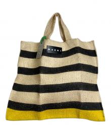 MARNI（マルニ）の古着「ラフィア マーケットトートバッグ ボーダー　マルシェバッグ」｜ベージュ×イエロー