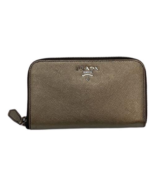 PRADA（プラダ）PRADA (プラダ) サフィアーノ コンパクトジップウォレット ゴールド サイズ:実寸参照の古着・服飾アイテム