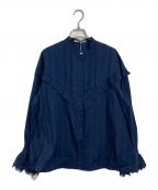 ne quittez pasヌキテパ）の古着「COTTON DOBBY STRIPE FRILL CUFF SHIRTS」｜ネイビー