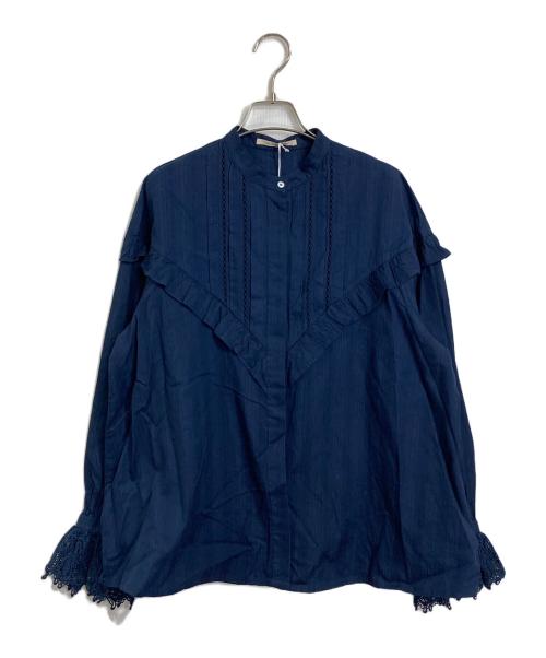 ne quittez pas（ヌキテパ）ne quittez pas (ヌキテパ) COTTON DOBBY STRIPE FRILL CUFF SHIRTS ネイビー サイズ:実寸参照の古着・服飾アイテム