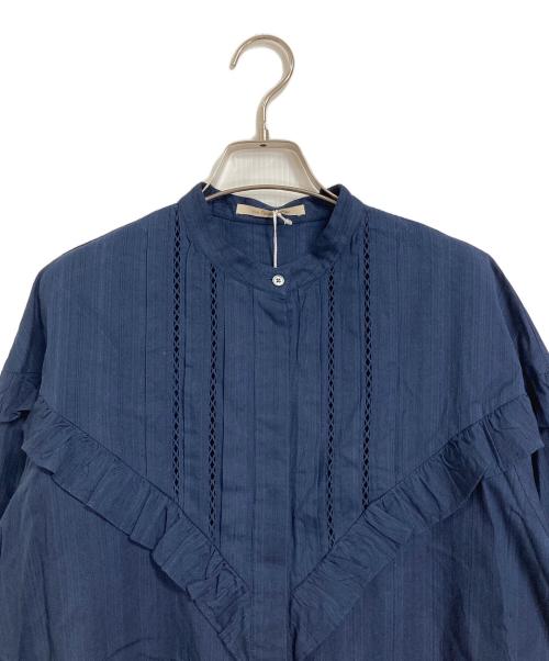 ne quittez pas（ヌキテパ）ne quittez pas (ヌキテパ) COTTON DOBBY STRIPE FRILL CUFF SHIRTS ネイビー サイズ:実寸参照の古着・服飾アイテム