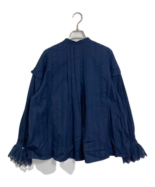 ne quittez pas（ヌキテパ）ne quittez pas (ヌキテパ) COTTON DOBBY STRIPE FRILL CUFF SHIRTS ネイビー サイズ:実寸参照の古着・服飾アイテム