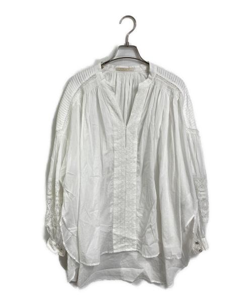 ne quittez pas（ヌキテパ）ne quittez pas (ヌキテパ) ギャザー Vネック ブラウス　コットンブラウス ホワイト サイズ:実寸参照の古着・服飾アイテム