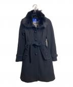 BURBERRY BLUE LABELバーバリーロンドンブルーレーベル）の古着「フォックスファー付きコート　ロングコート　アウター」｜ブラック
