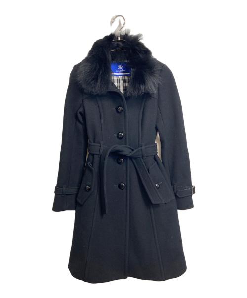 BURBERRY BLUE LABEL（バーバリーロンドンブルーレーベル）BURBERRY BLUE LABEL (バーバリーロンドンブルーレーベル) フォックスファー付きコート　ロングコート　アウター ブラック サイズ:38の古着・服飾アイテム