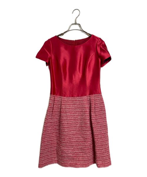 Harrods（ハロッズ）Harrods (ハロッズ) ツイードセットアップ　ノーカラージャケット　半袖ワンピース レッド サイズ:2の古着・服飾アイテム