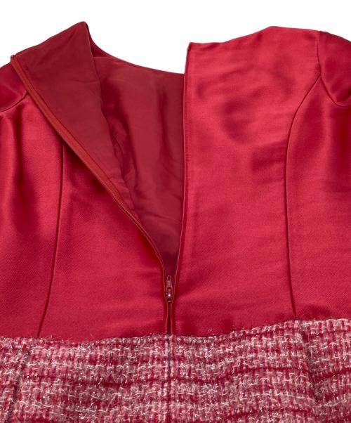 Harrods（ハロッズ）Harrods (ハロッズ) ツイードセットアップ　ノーカラージャケット　半袖ワンピース レッド サイズ:2の古着・服飾アイテム