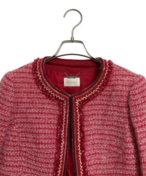 Harrods（ハロッズ）Harrods (ハロッズ) ツイードセットアップ　ノーカラージャケット　半袖ワンピース レッド サイズ:2の古着・服飾アイテム