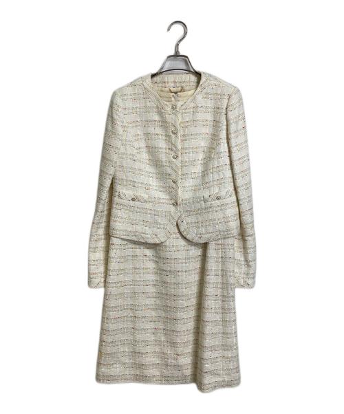 Harrods（ハロッズ）Harrods (ハロッズ) ツイードセットアップ　フェミニン　綺麗め　大人スタイル ホワイト サイズ:2の古着・服飾アイテム