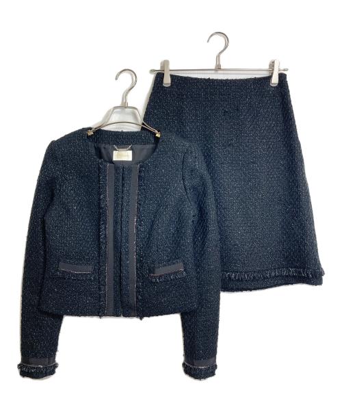 Harrods（ハロッズ）Harrods (ハロッズ) ツイードセットアップ　ノーカラージャケット　セレモニー　日本製 ブラック サイズ:1の古着・服飾アイテム