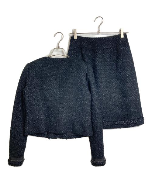 Harrods（ハロッズ）Harrods (ハロッズ) ツイードセットアップ　ノーカラージャケット　セレモニー　日本製 ブラック サイズ:1の古着・服飾アイテム