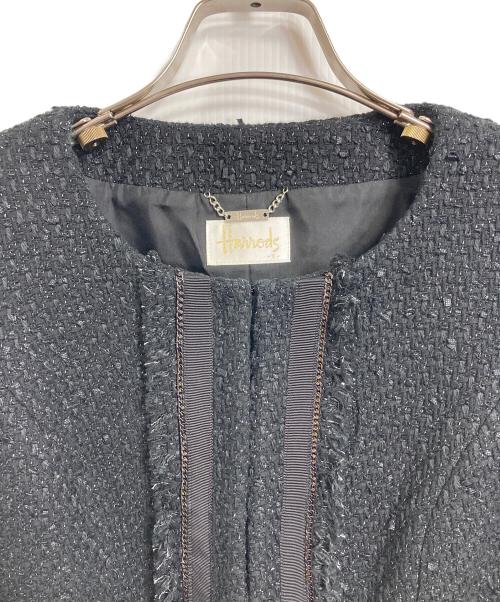 Harrods（ハロッズ）Harrods (ハロッズ) ツイードセットアップ　ノーカラージャケット　セレモニー　日本製 ブラック サイズ:1の古着・服飾アイテム