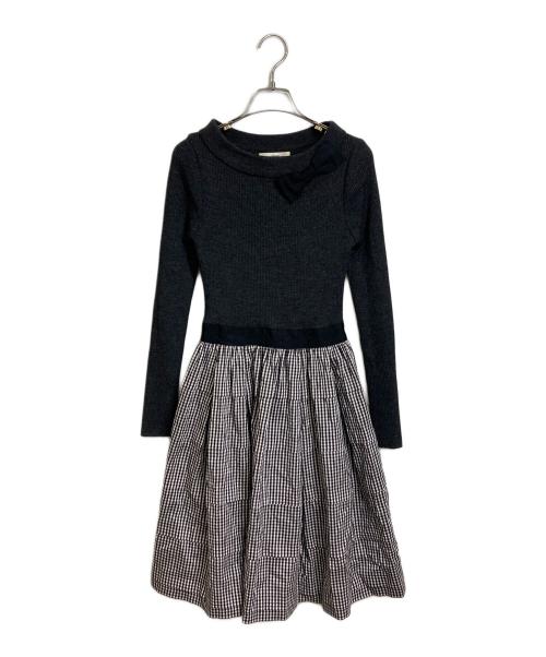 Rene（ルネ）Rene (ルネ) リボン付きワンピース　長袖ワンピース　ギンガム グレー サイズ:36の古着・服飾アイテム