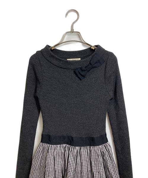 Rene（ルネ）Rene (ルネ) リボン付きワンピース　長袖ワンピース　ギンガム グレー サイズ:36の古着・服飾アイテム