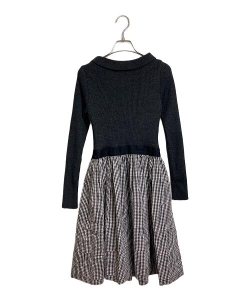 Rene（ルネ）Rene (ルネ) リボン付きワンピース　長袖ワンピース　ギンガム グレー サイズ:36の古着・服飾アイテム