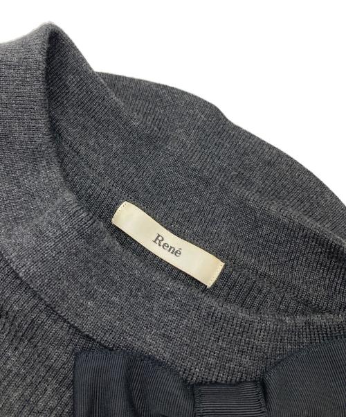 Rene（ルネ）Rene (ルネ) リボン付きワンピース　長袖ワンピース　ギンガム グレー サイズ:36の古着・服飾アイテム