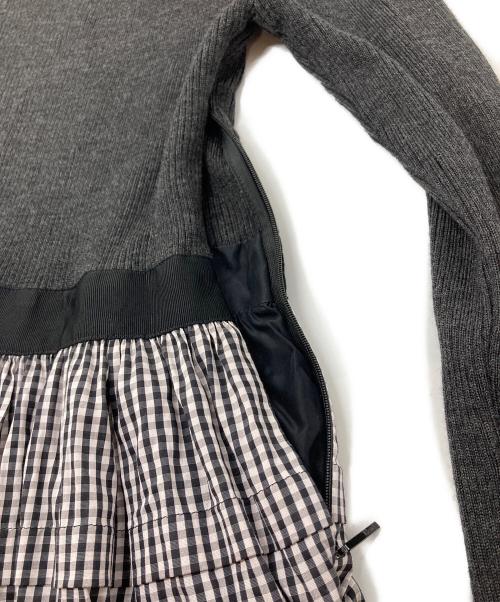 Rene（ルネ）Rene (ルネ) リボン付きワンピース　長袖ワンピース　ギンガム グレー サイズ:36の古着・服飾アイテム