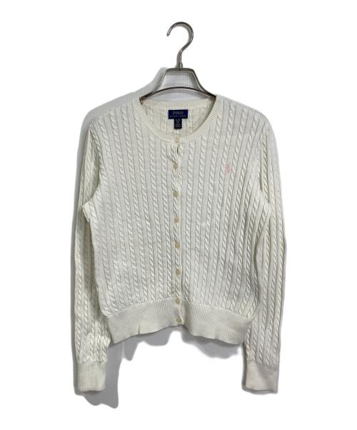POLO RALPH LAUREN（ポロ・ラルフローレン）POLO RALPH LAUREN (ポロ・ラルフローレン) ミニケーブルニットカーディガン ホワイト×ピンク サイズ:SーMの古着・服飾アイテム