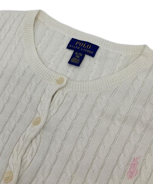 POLO RALPH LAUREN（ポロ・ラルフローレン）POLO RALPH LAUREN (ポロ・ラルフローレン) ミニケーブルニットカーディガン ホワイト×ピンク サイズ:SーMの古着・服飾アイテム
