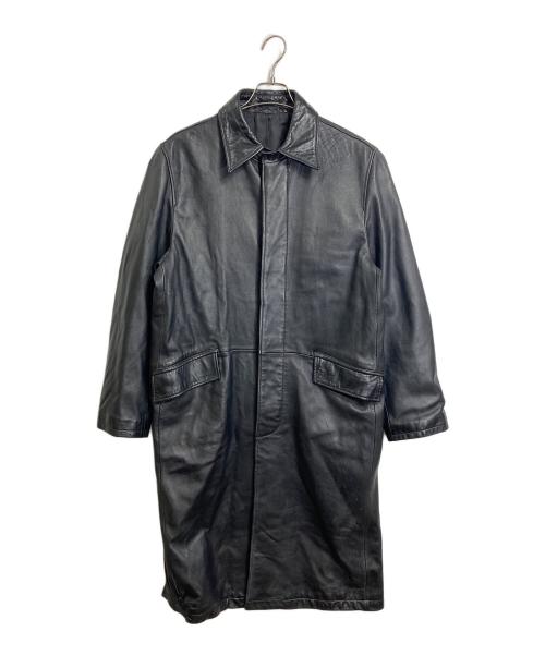 MEN'S TENORAS（メンズティラノス）MEN'S TENORAS (メンズティラノス) 【古着】レザーコート　ステンカラーコート　ロングコート　ラムレザー　羊革　アウター ブラック サイズ:LARGEの古着・服飾アイテム
