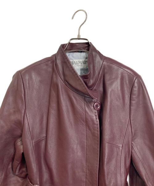 BALMAIN（バルマン）BALMAIN (バルマン) レザーコート　ロングコート ワインレッド サイズ:13号の古着・服飾アイテム