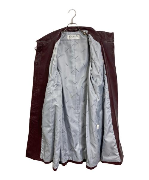 BALMAIN（バルマン）BALMAIN (バルマン) レザーコート　ロングコート ワインレッド サイズ:13号の古着・服飾アイテム