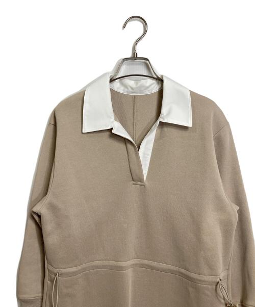 JUSGLITTY（ジャスグリッティー）JUSGLITTY (ジャスグリッティー) 衿付ダンボールワンピース　長袖ワンピース　ドローコード ベージュ サイズ:1の古着・服飾アイテム