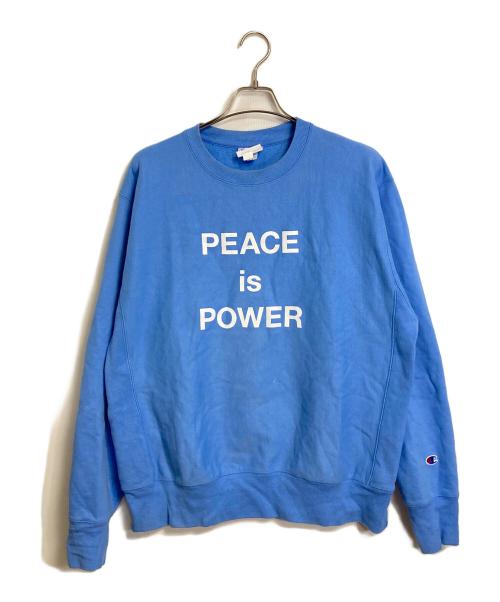 Champion（チャンピオン）Champion (チャンピオン) MoMA (モマ) yoko (ヨーコ) クルーネックスウェット　Yoko Ono 起毛 ブルー サイズ:Lの古着・服飾アイテム