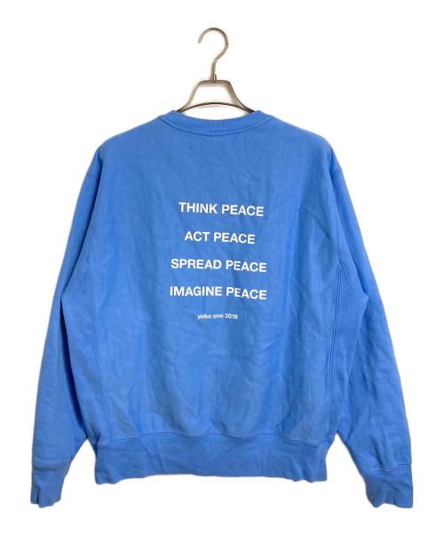 Champion（チャンピオン）Champion (チャンピオン) MoMA (モマ) yoko (ヨーコ) クルーネックスウェット　Yoko Ono 起毛 ブルー サイズ:Lの古着・服飾アイテム