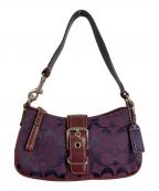 COACHコーチ）の古着「アクセサリーポーチ  ソーホー キャンバス ハンドバック　ミニバッグ　OLD COACH　シグネチャー」｜パープル