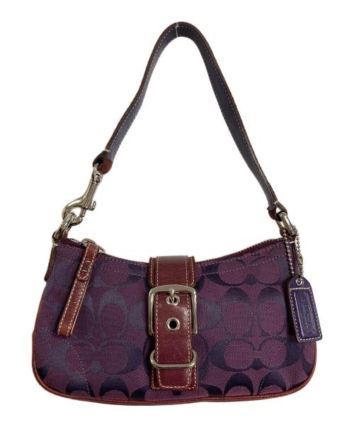 COACH（コーチ）COACH (コーチ) アクセサリーポーチ  ソーホー キャンバス ハンドバック　ミニバッグ　OLD COACH　シグネチャー パープル サイズ:実寸参照の古着・服飾アイテム