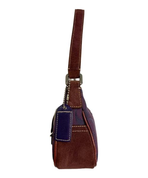 COACH（コーチ）COACH (コーチ) アクセサリーポーチ  ソーホー キャンバス ハンドバック　ミニバッグ　OLD COACH　シグネチャー パープル サイズ:実寸参照の古着・服飾アイテム