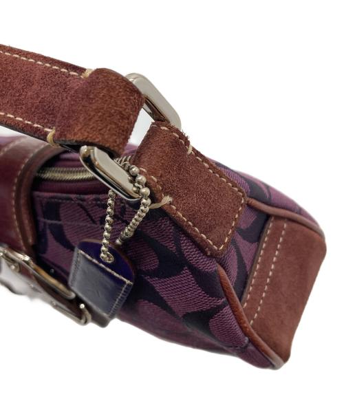 COACH（コーチ）COACH (コーチ) アクセサリーポーチ  ソーホー キャンバス ハンドバック　ミニバッグ　OLD COACH　シグネチャー パープル サイズ:実寸参照の古着・服飾アイテム