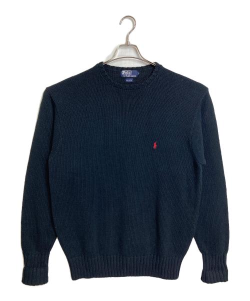 POLO RALPH LAUREN（ポロ・ラルフローレン）POLO RALPH LAUREN (ポロ・ラルフローレン) 【古着】90’Ｓコットンニット　長袖ニット　ポニー刺繍　90年代 ブラック×レッド サイズ:LLの古着・服飾アイテム