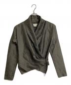 DRIES VAN NOTENドリスヴァンノッテン）の古着「【古着】カシュクールカットオフシルクジャケット　アウター　ライトアウター　デザイントップス　ブラウス　90年代 ライカ期」｜グリーン