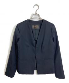 Paul Stuart（ポールスチュアート）の古着「ウーステッドツイル ノーカラージャケット【防しわ性】アウター　ライトアウター　オフィスカジュアル　セレモニー」｜ブラック